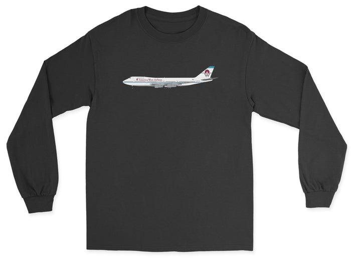America West Airlines Boeing 747 Unisex Long Sleeve T-Shirt - Black