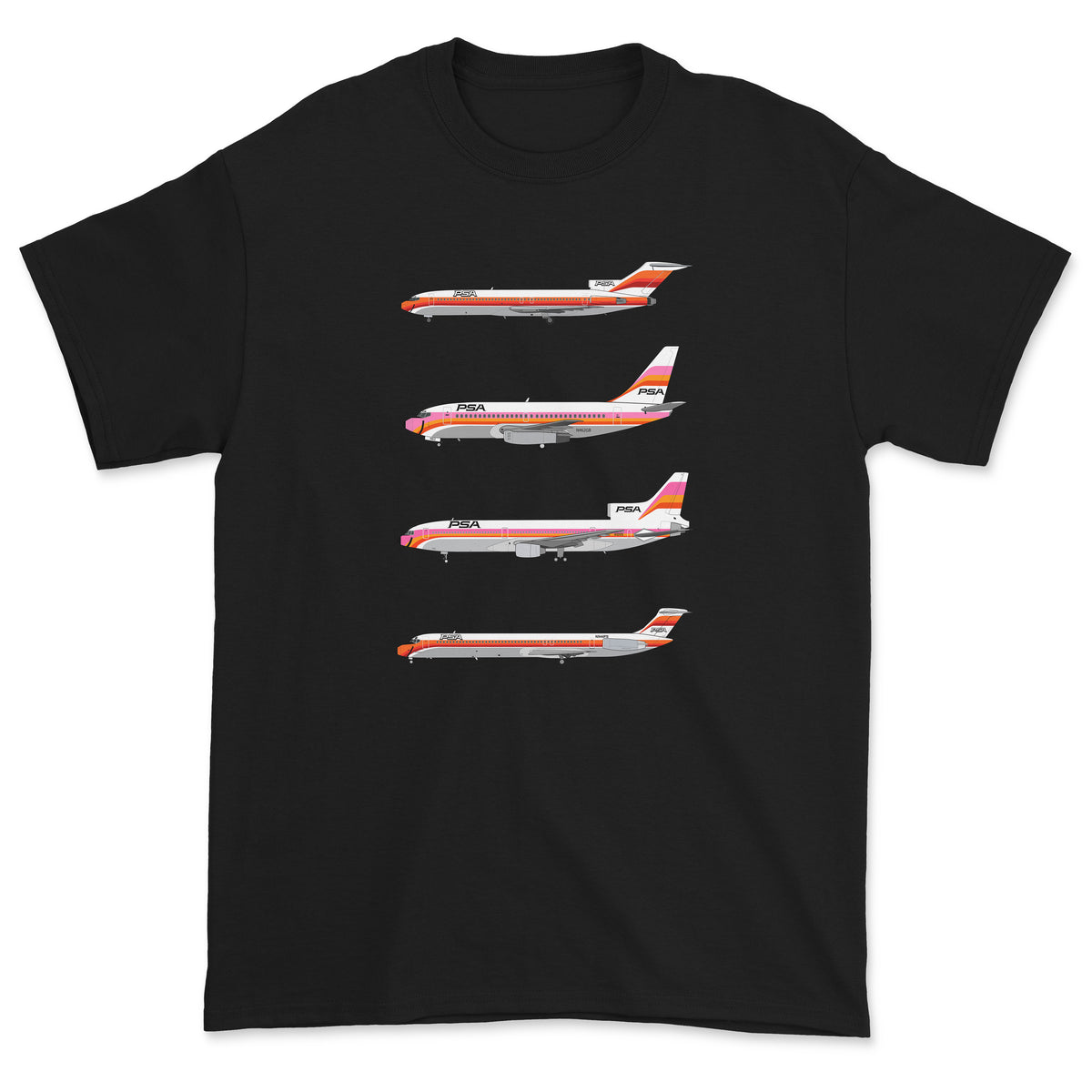 PSA B727, B737, L1011, MD-80 Unisex T-Shirt - Black