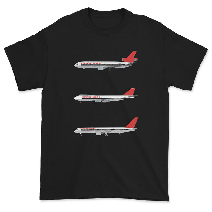 Northwest Orient Airlines DC-10, B747, B757 Unisex T-Shirt - Black