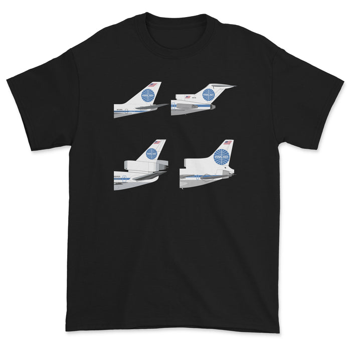 Pan Am B747, B727, DC-10, L1011 Tail Sections Unisex T-Shirt - Black