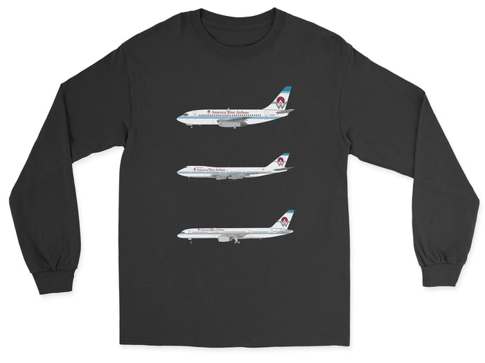 America West Airlines B737, B747, B757 Unisex Long Sleeve T-Shirt - Black