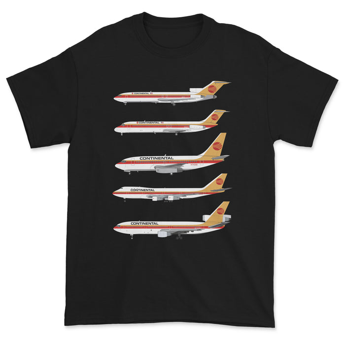 Continental Airlines B727, DC-9, B737, B747-100, DC-10 Unisex T-Shirt - Black