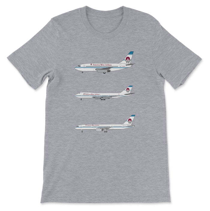 America West Airlines B737, B747, B757 Unisex T-Shirt - Athletic Heather