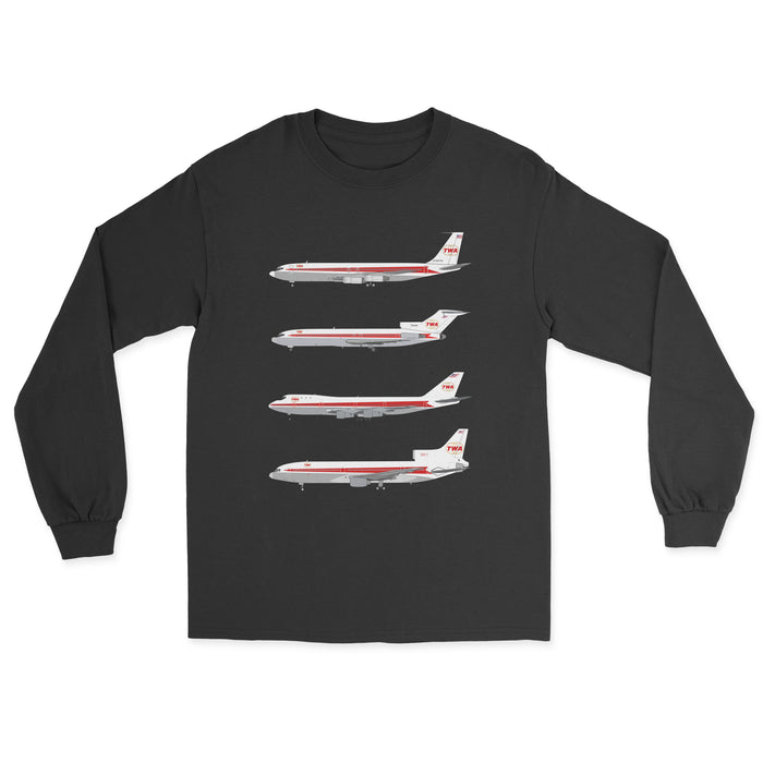 TWA B707, B727, B747, L-1011 Unisex Long Sleeve T-Shirt - Black